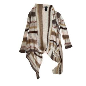 Love Stitch Loose Knit Large Cream‎ Brown Stripes Fairy Mohair Cardigan